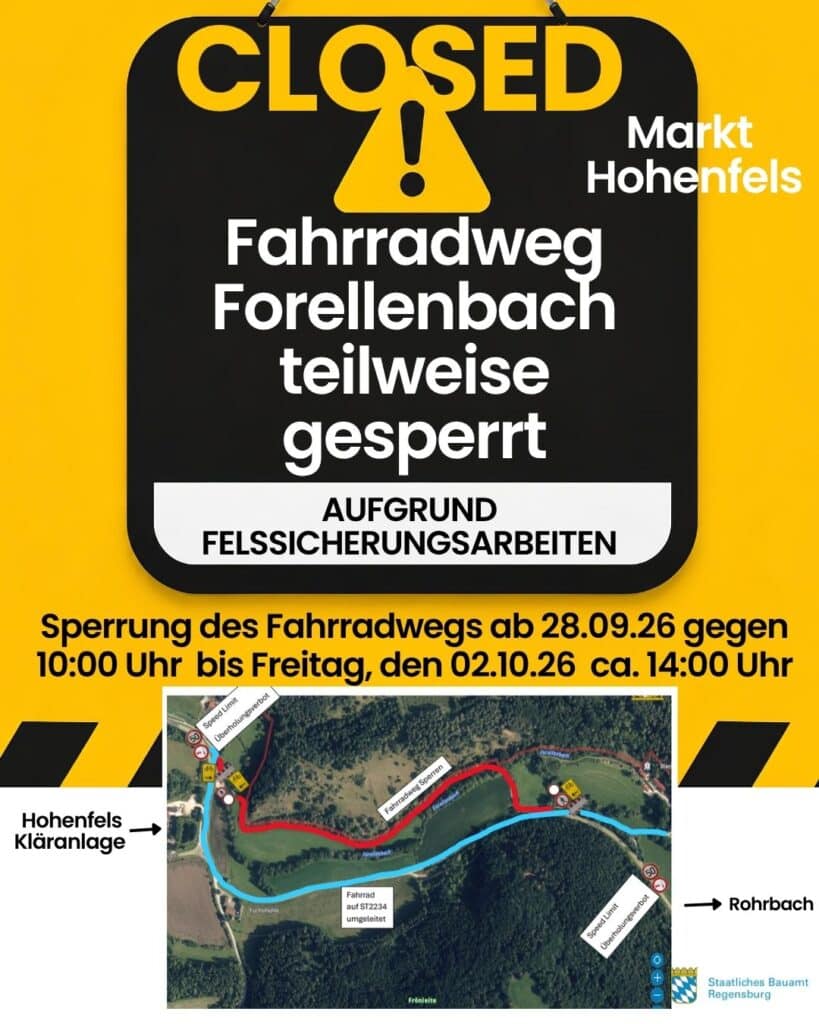 Fahrradweg Forellenbach teilweise gesperrt