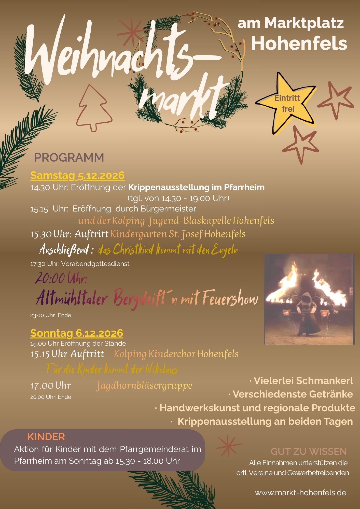 Plakat Weihnachtsmarkt Hohenfels am 5. und 6.12.2026 mit Programm